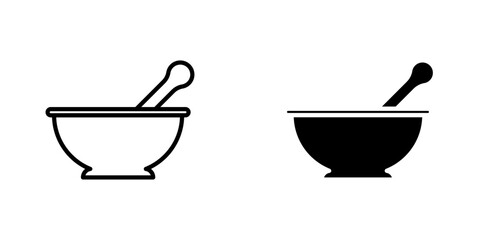 Mortar pestle flat Icons in line outline and flat solid style on white background