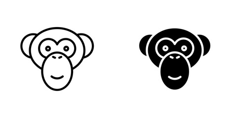 Monkey flat Icons in line outline and flat solid style on white background