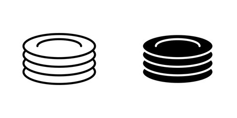 Plates flat Icons in line outline and flat solid style on white background