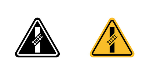 Railroad crossing sign flat Icons in line outline and flat solid style on white background