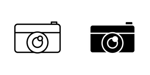 Retro camera flat Icons in line outline and flat solid style on white background