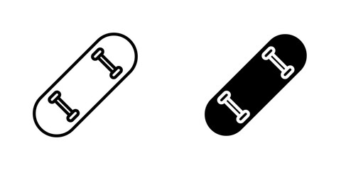Skateboard flat Icons in line outline and flat solid style on white background