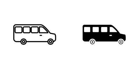 Van flat Icons in line outline and flat solid style on white background