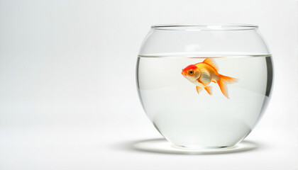 Goldfish swimming in a clear bowl for blogs, websites, pet-themed designs, educational materials, digital illustrations, and animal care awareness campaigns -