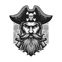 Fototapeta premium captain pirate Engrave vector logo icon design illustration template