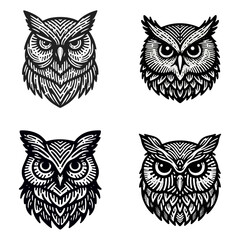 owl bird Engrave vector logo icon design illustration template
