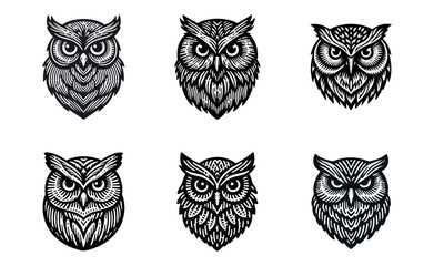 owl bird Engrave vector logo icon design illustration template
