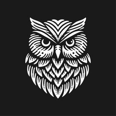 owl bird Engrave vector logo icon design illustration template