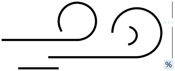 Black curved lines creating two spirals with horizontal lines suggesting movement and flow. Ideal for motion, energy, creativity, simplicity, minimalism, abstract concepts, flat simple metaphor