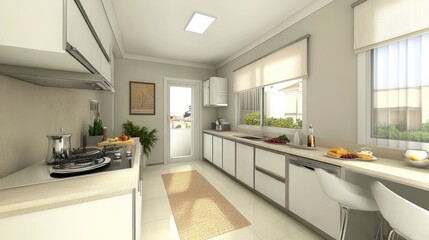 Functional L-shaped kitchen with a perfectly measured walking space for easy mobility