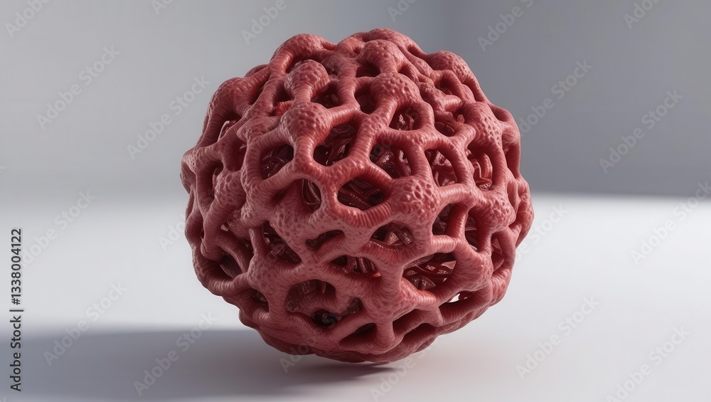 Fototapete 3d concept cell anatomy biological. 3d rendering of a textured organic structure in red hues.