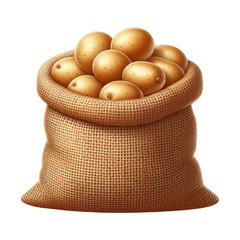 Burlap sack of potatoes isolated on transparent background
