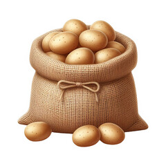 Burlap sack of potatoes isolated on transparent background