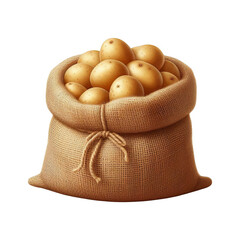Burlap sack of potatoes isolated on transparent background