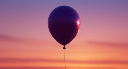 Fototapeta premium Balloon Floating in the Sky During Sunset with Pink and Purple Hues