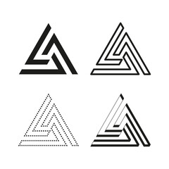 Abstract triangle logo. Geometric maze pattern. Vector modern symbol. Black minimal shape.