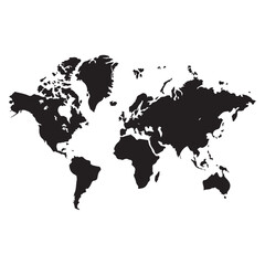 Global Perspective: A stylized black and white world map, offering a clean and versatile representation of the planet's continents, inviting a sense of global interconnectedness and exploration. 