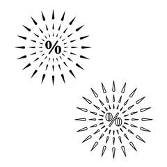 Obraz premium Percent sign icons. Black vector symbols. Starburst line shapes. White background design.