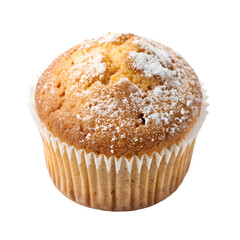 Tasty muffin cake top view isolated on white background