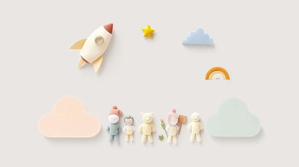 Obraz premium Rocket in a Minimalist Scene for Children's Themes and Inspirational Concepts