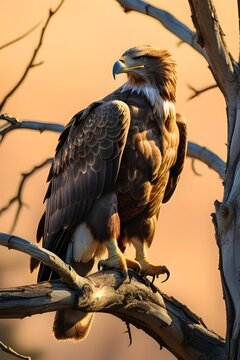 The black-chested buzzard-eagle perched on a tree branch and looking for prey