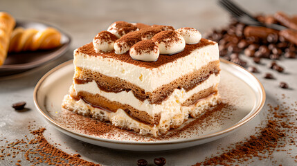 Indulge in rich and creamy tiramisu with layers of coffee and mascarpone