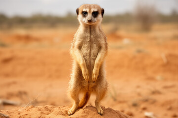 Fototapeta premium A curious meerkat standing on its hind legs