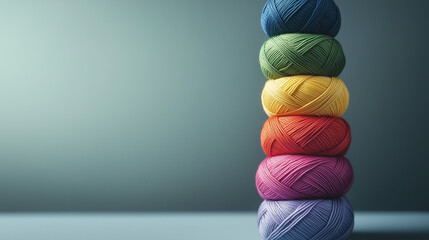 Stacked Multicolored Yarn Balls in Gradient Tones