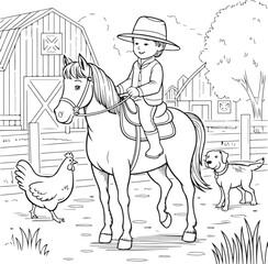 cowboy and horse, coloring book