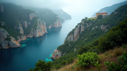 Create a detailed, high-quality professional photo of Gargano National Park in Italy – Europe during mid-day with rainy conditions