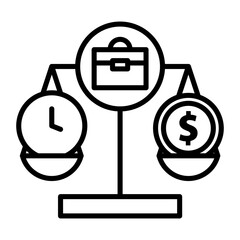 Equal pay for equal work image icon. Time and a dollar coin on a scale.