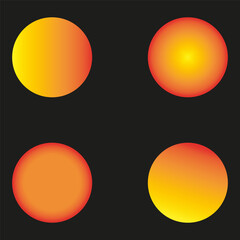 Gradient circles set. Warm glowing effect. Abstract modern elements. Vector illustration.