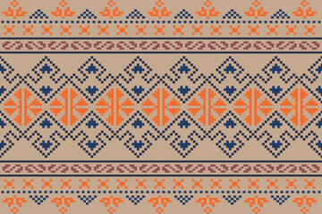 Repeating geometric pattern design with floral.Pixel art embroidery pattern.Cross Stitch pixel art.For use as neckline embroidery, neckline design, print, textile,Saree, Patola, Sari,dupatta.