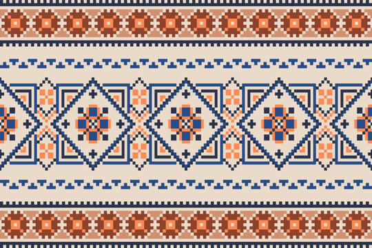 Cross Stitch. Geometric ethnic patterns. Design for Saree, Patola, Sari,dupatta, Clothing, fabric, batik, Knitwear, Embroidery, Ikkat, Pixel pattern. Traditional Design.