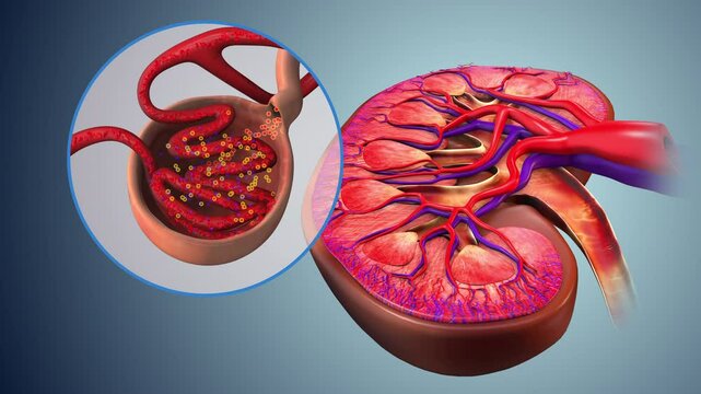 Blood Filtration Process Within Human Kidney Nephron Structure