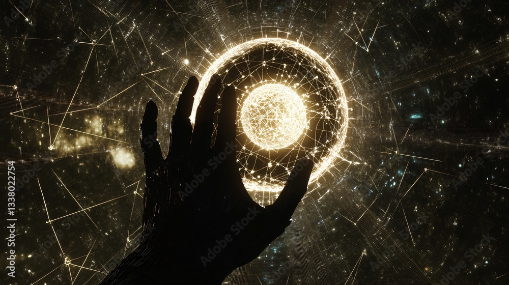 Wall mural imaginative image of artificial intelligence with robotic hand reaching toward holographic globe