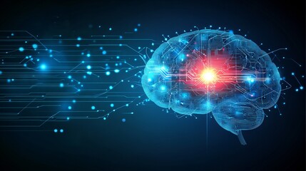 Fototapeta premium Dynamic Illustration of AI Featuring 3D Brain Constructed of Circuits and Neural Networks