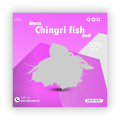 Chingri fish  food banner social media post design  template 


