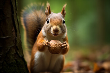 Obraz premium A playful squirrel holding an acorn