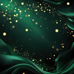 A deep, dark green background with a rich gradient effect, smoothly blending from near-black green to intense emerald green. Elegant, soft glowing bokeh lights subtly scattered throughout for a dreamy