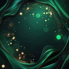 A deep, dark green background with a rich gradient effect, smoothly blending from near-black green to intense emerald green. Elegant, soft glowing bokeh lights subtly scattered throughout for a dreamy