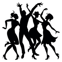 Dancing Silhouettes Party  only black colour and white background
