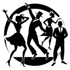 Dancing Silhouettes Party  only black colour and white background
