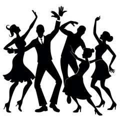 Dancing Silhouettes Party  only black colour and white background
