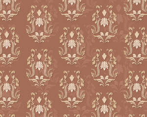 Vector Illustration Of Mughal Motif Seamless Pattern on brown background 
