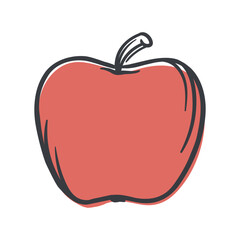 Apple. A simple hand-drawn icon with an offset outline. Vector illustration for print, sticker, banner