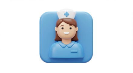 Fototapeta premium 3D icon of a smiling nurse with a blue uniform and a nurse hat
