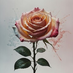 A rose dissolving into delicate watercolor splashes.