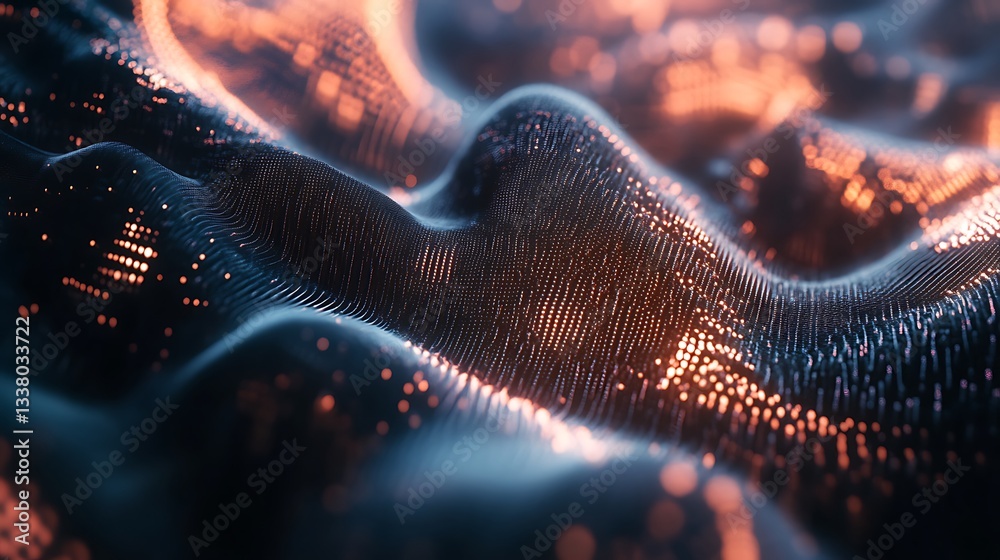 Poster Abstract Digital Waveform Background Orange and Blue Glowing Particles 3D Render