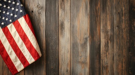 Obraz premium Vintage American flag hanging on a rustic wooden barn